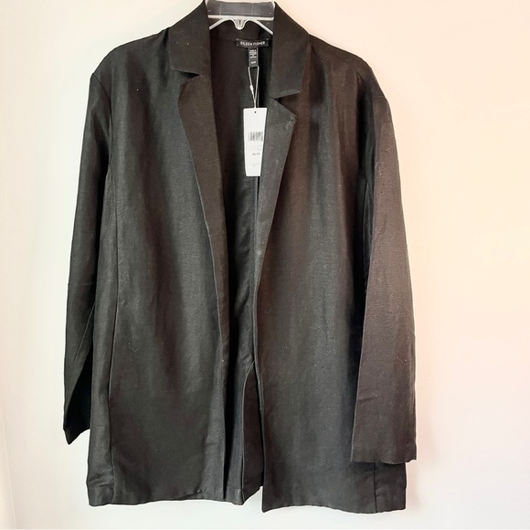 NWT Eileen Fisher Linen Blend Open Blazer – Black XS